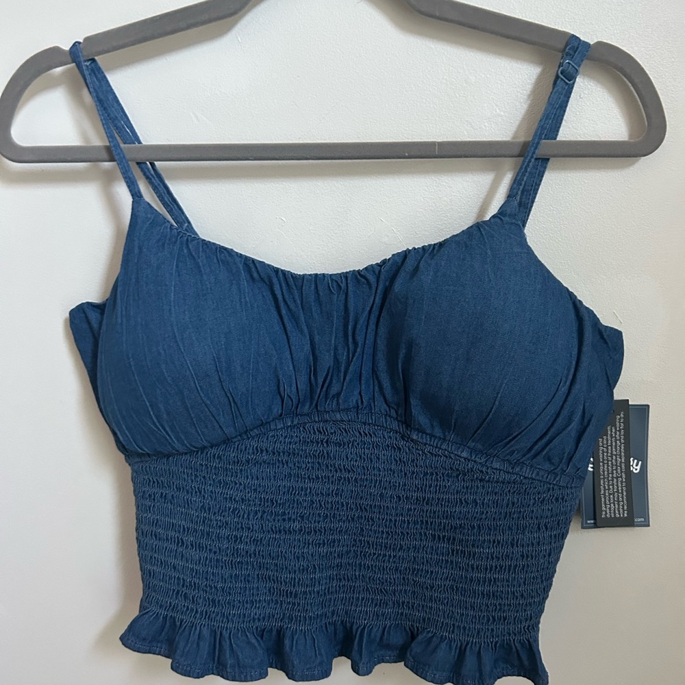 Padded Denim Cropped Top
